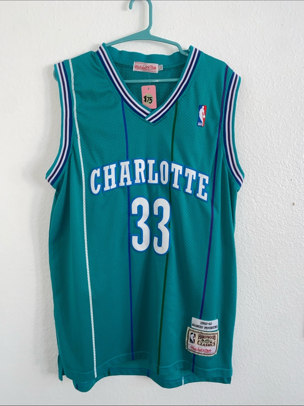 Mitchell & Ness Teal Charlotte #33 Throwback Jersey